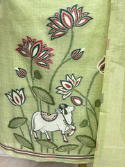 Pichwai Pattern Jamdani Linen Unstitched Suit Set