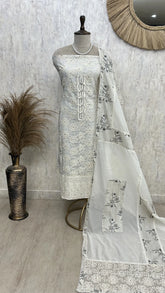 Cotton Unstitched Suit Set With Shell Work