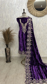 Velvet Unstitched Suit with Mirror Embellishments