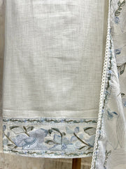 Breezy Linen Unstitched Suit Set With Thread Embroidery