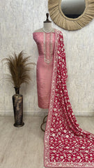 Tissue Unstitched Suit with Parsi Embroidered Dupatta