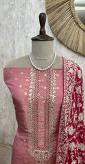 Tissue Unstitched Suit with Parsi Embroidered Dupatta