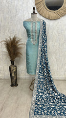 Tissue Unstitched Suit with Parsi Embroidered Dupatta