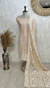 Mul Unstitched Suit Set With Cut Lace Work