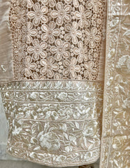 Mul Unstitched Suit Set With Cut Lace Work