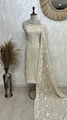 Mul Unstitched Suit Set With Cut Lace Work