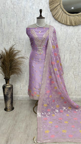 Tissue Unstitched Suit Set With Gotta & Pearl Work