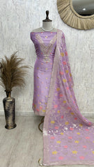 Tissue Unstitched Suit Set With Gotta & Pearl Work