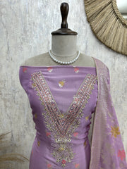 Tissue Unstitched Suit Set With Gotta & Pearl Work