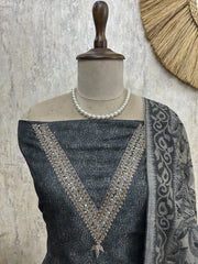 Maheshwari Unstitched Suit Set With Cutdana Work On Neckline