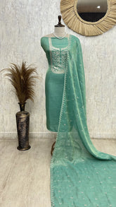 Tissue Linen Unstitched suit with Pita work