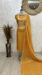 Tissue Linen Unstitched suit with Pita work