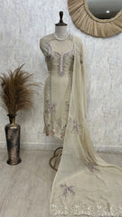 Thread Embroidered Pure Organza Unstitched Suit Set