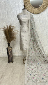 Glass Organza Unstitched Suit with Applique work