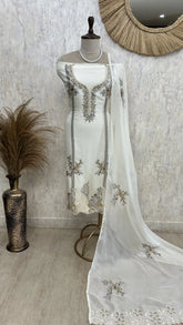Thread Embroidered Pure Organza Unstitched Suit Set