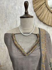 Parrot Motif Kantha Jamdani Linen Unstitched Suit Set