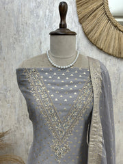 Maheshwari Unstitched Suit Set With Zardozi Work on Neckline