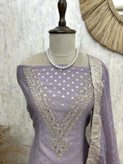 Maheshwari Unstitched Suit Set With Zardozi Work on Neckline