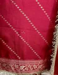 Banarasi Silk Unstitched Suit Set With Zari Work