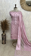 Cotton Base With Organza Panel Unstitched Suit Set