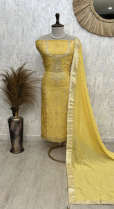 Zardozi Neckline Organza Unstitched Suit Set