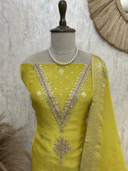 Tissue Unstitched Suit Set With Mirror Work on Neckline