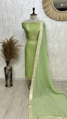 Zardozi Neckline Organza Unstitched Suit Set