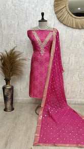 Chinon Unstitched Suit Set With Embroidered Neckline