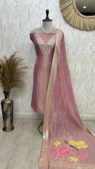 Tissue Silk Unstitched Suit Set With Zardozi Work