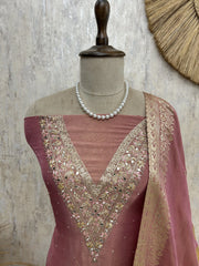 Tissue Silk Unstitched Suit Set With Zardozi Work