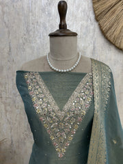 Tissue Silk Unstitched Suit Set With Zardozi Work