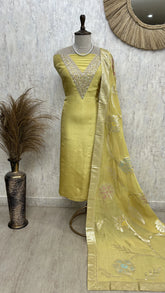 Tissue Silk Unstitched Suit Set With Zardozi Work