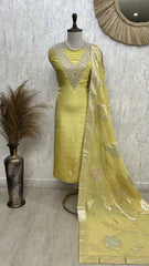 Tissue Silk Unstitched Suit Set With Zardozi Work