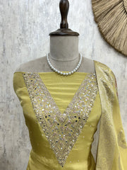 Tissue Silk Unstitched Suit Set With Zardozi Work