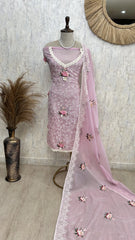 Thread Embroidered Chiffon Organza Unstitched Suit Set