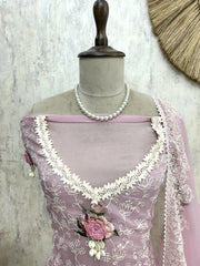 Thread Embroidered Chiffon Organza Unstitched Suit Set