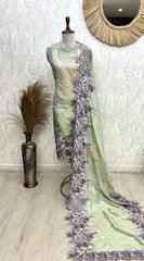 Tissue Unstitched Suit Set With Tissue Dupatta