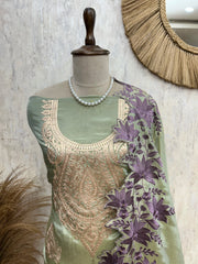 Tissue Unstitched Suit Set With Tissue Dupatta