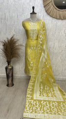 Tissue Unstitched Suit Set With Butterfly Motifs