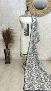 Elegant White Organza Unstitched Suit