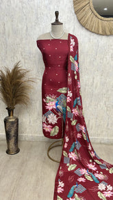 Peacock Print Muslin Unstitched Suit Set