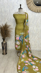 Peacock Print Muslin Unstitched Suit Set