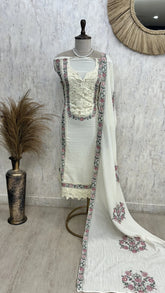 Schiffli Embroidery Mul Unstitched Suit Set