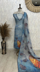 Butterfly Motif Jamdani Linen Unstitched Suit Set