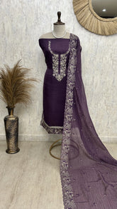 Embroidered Neckline Crush Tissue Unstitched Suit Set