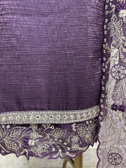 Embroidered Neckline Crush Tissue Unstitched Suit Set