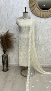 Lucknowi Georgette Unstitched Suit Set WIth Pearl Work