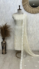 Lucknowi Georgette Unstitched Suit Set WIth Pearl Work