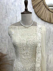 Lucknowi Georgette Unstitched Suit Set WIth Pearl Work