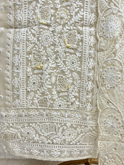 Lucknowi Georgette Unstitched Suit Set WIth Pearl Work